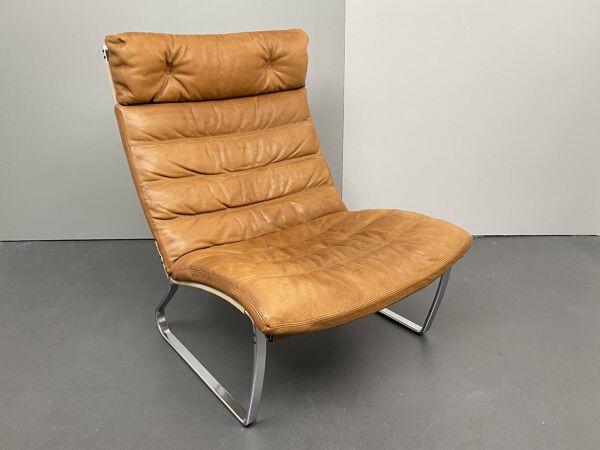 Fauteuil lounge JK 720, cuir couleur cognac, par Jørgen Kastholm pour Kill International, années 1970