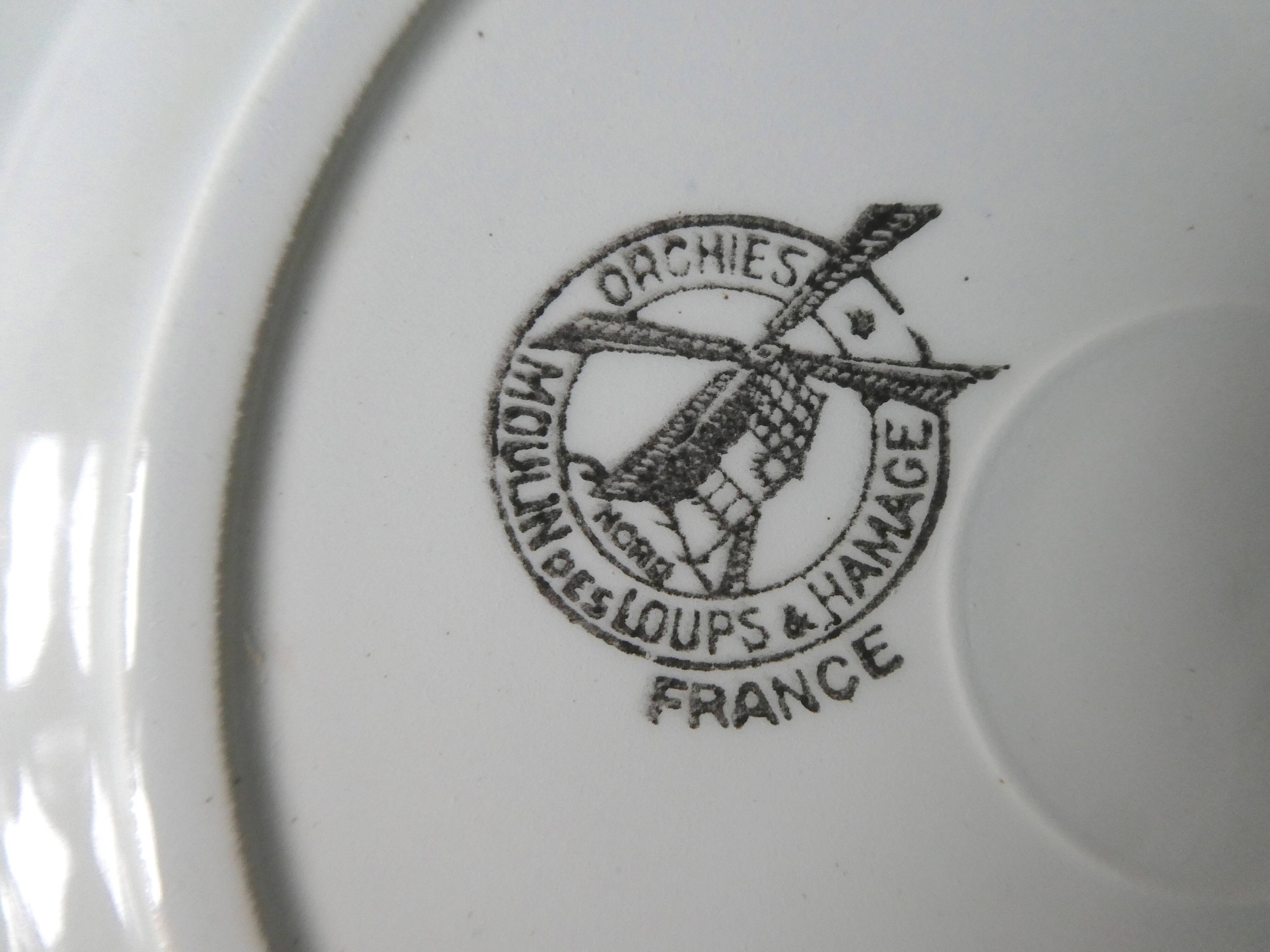 6 Dessert plates Orchies Moulins des loups, early 20th