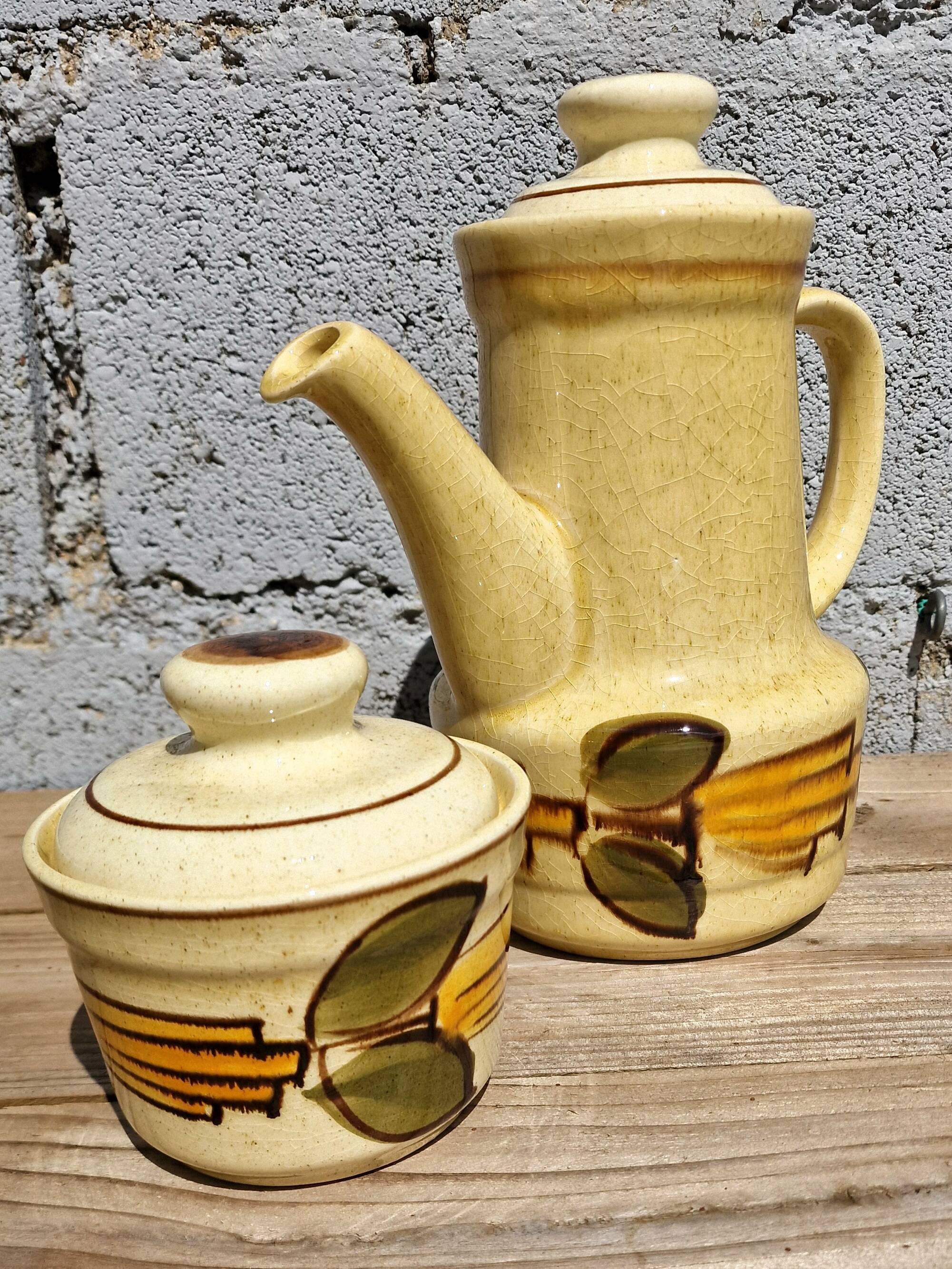 Large vintage 70s coffee pot Saint-Amand 1713 + sugar bowl - Olive & honey