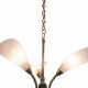Vintage Mid-Century brass three-arm chandelier with frosted glass tulips.