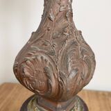 Antique french oil lamp, 19th century rouge griotte marble and patinated bronze base