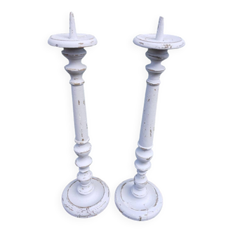 Paire de bougeoirs/ chandeliers anciens en bois
