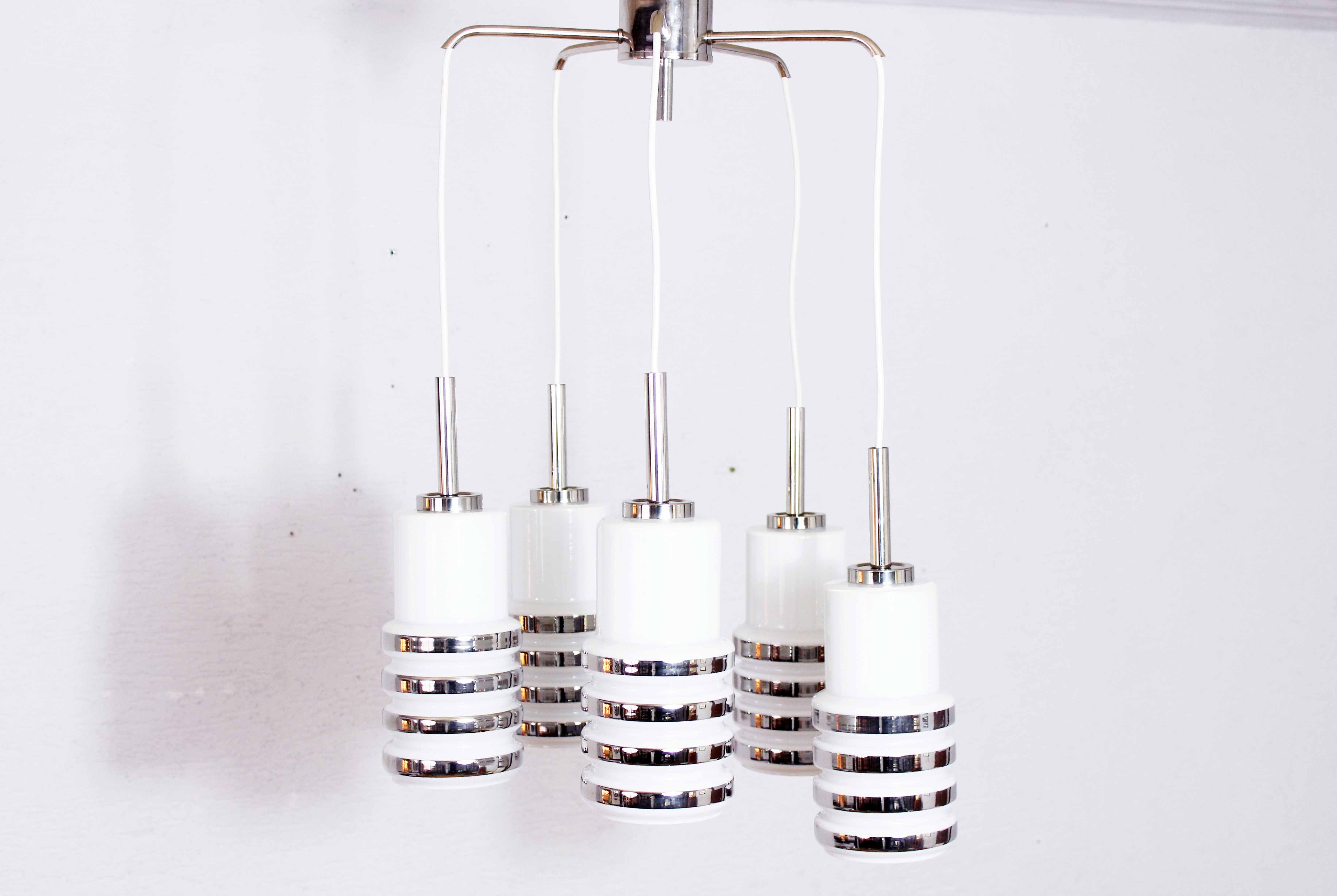 Hanging lamp cascade opaline glass and chrome