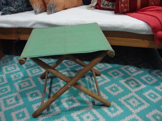 Folding wooden and canvas stool