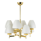 Sputnik chandelier with opaline glass by Kaiser, Germany, 1970s.