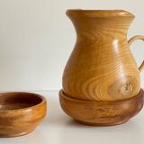 Vintage turned wood pitcher and 2 jars set