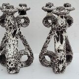 Pair of three-burner candelabra candlesticks by Marius Giuge glazed ceramic Vallauris 1950