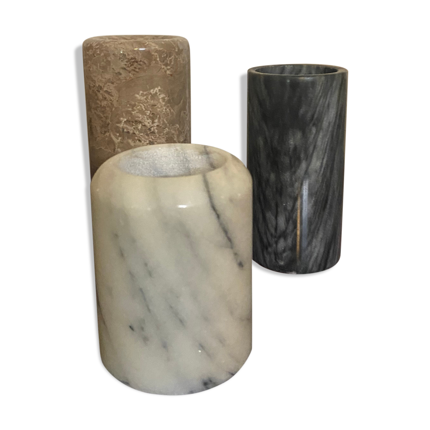 Series of 3 vintage marble candle holders