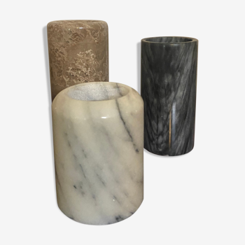 Series of 3 vintage marble candle holders