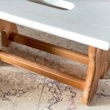 Tabouret vintage en hêtre et peint en blanc