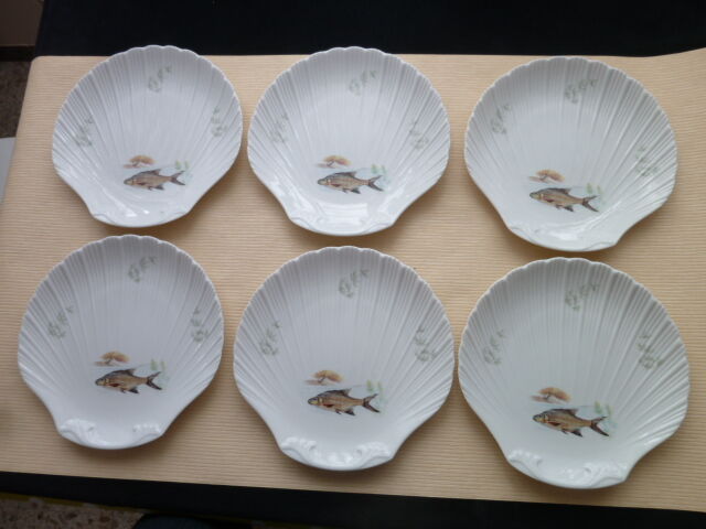 6 Limoges porcelain fish plates