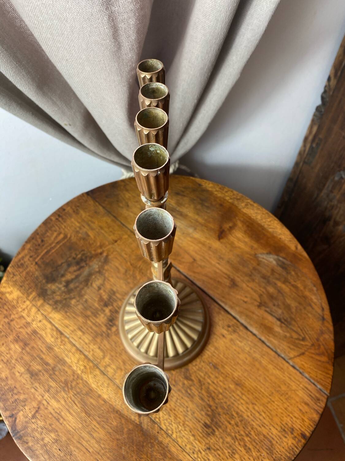 Menorah, seven-branched candlestick, in brass