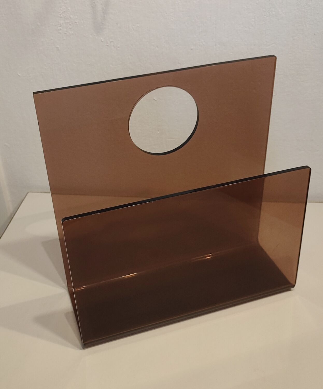 Smoked plexiglass magazine holder 70s.