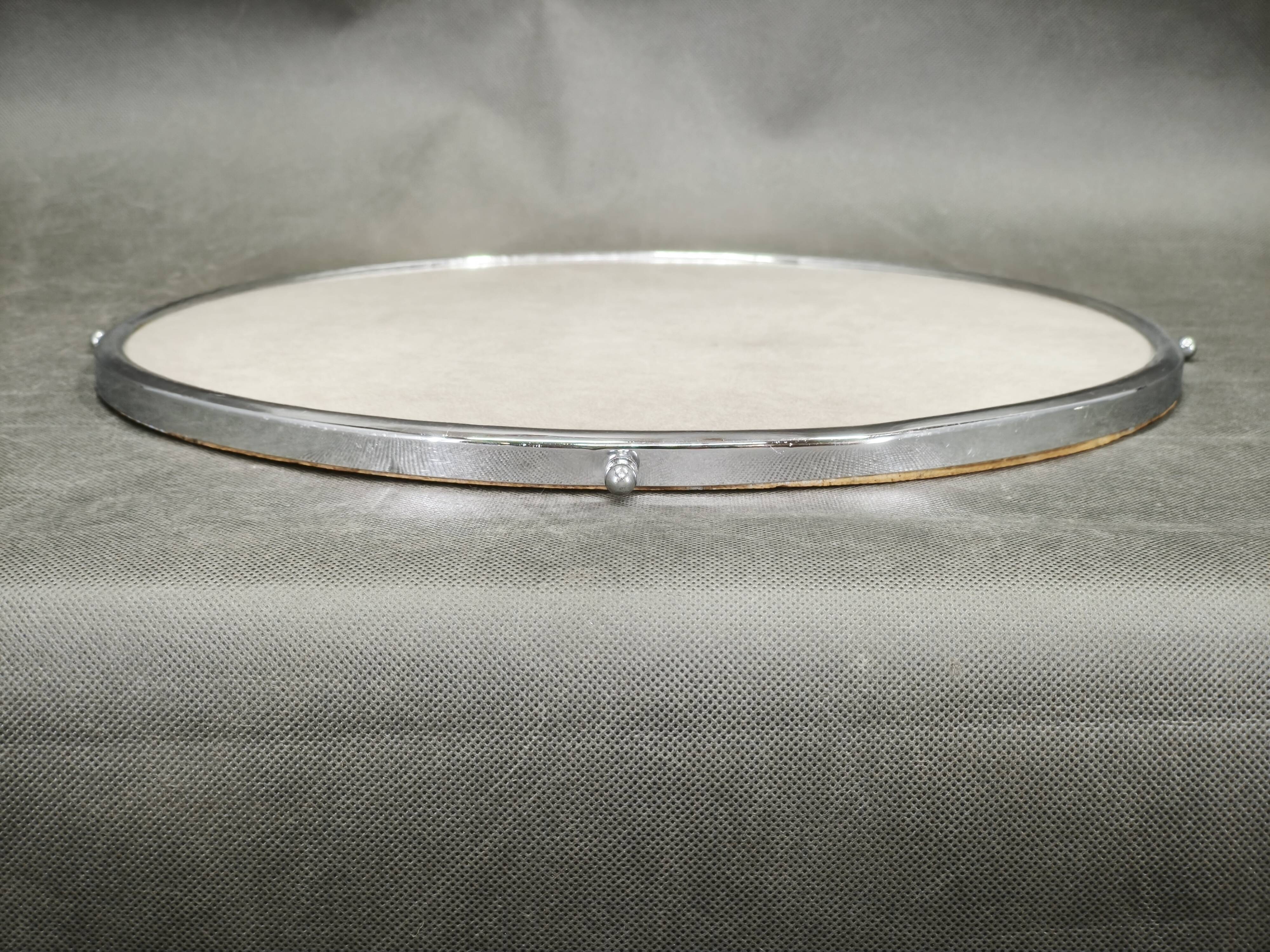 Art Deco Round Chrome, Glass and Wood Serving Tray, Czechoslovakia 1930s