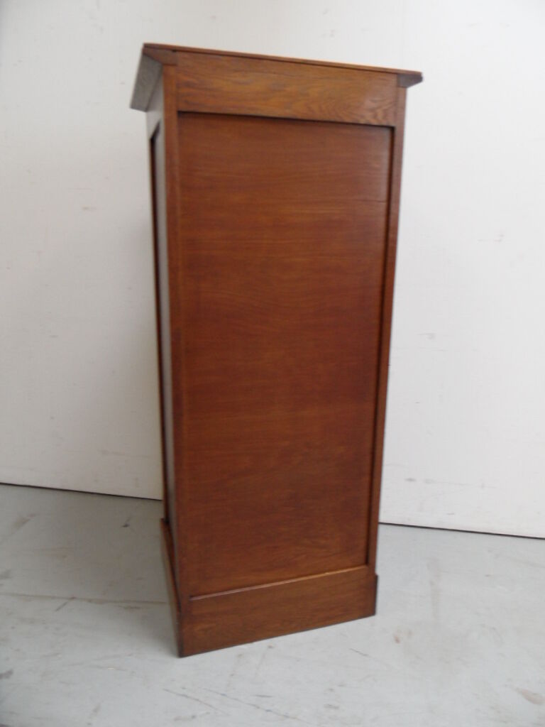 Vintage oak filing cabinet with roller shutter