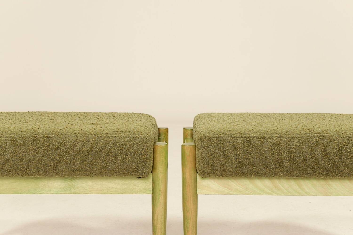 Pair of stools in sage green.