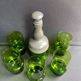 Carafe et 5 verres cristallin et étain