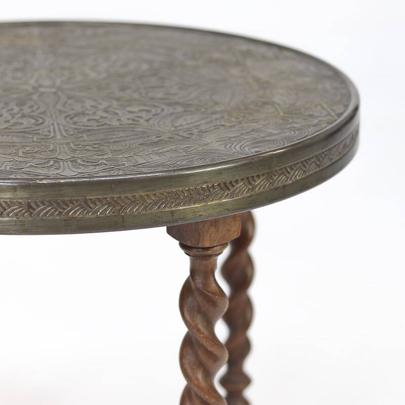 1920's Side-Table with Oak Frame and Brass top