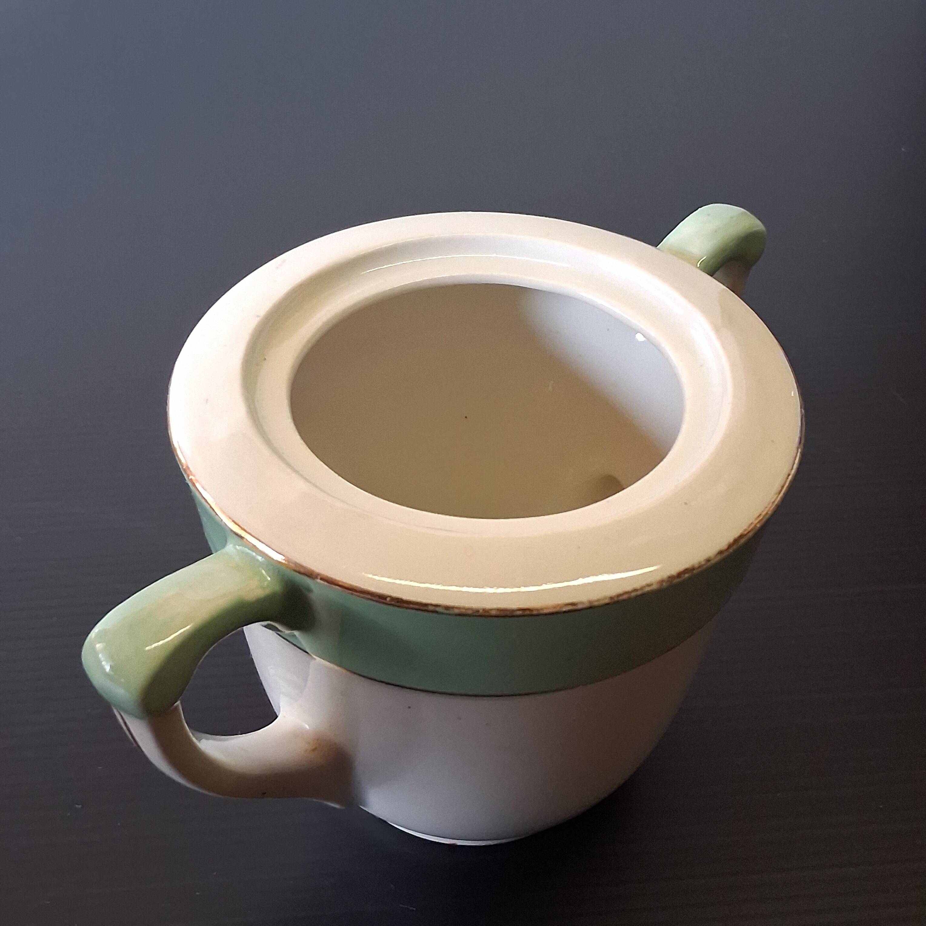 Old mint green sugar bowl from Moulin des Loups, model "Gondé", in good condition.