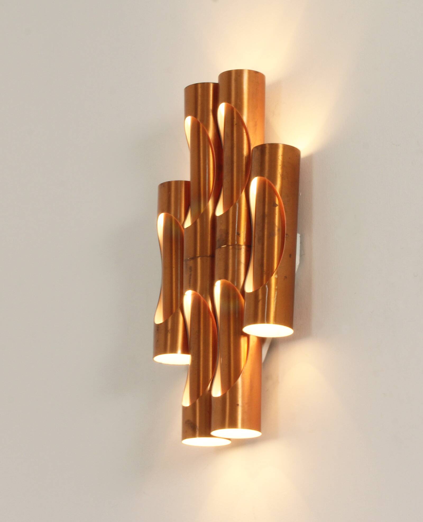 Large tubular copper wall light from the 1960s, Spain.