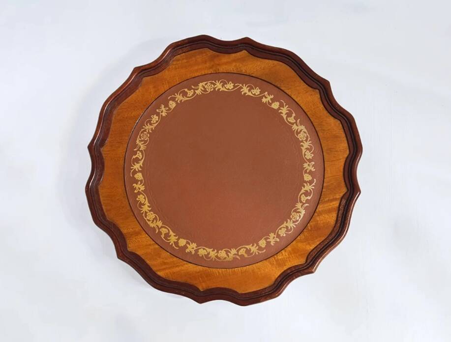 Antique Circular Rattan Wood Coffee Table, Traditional French Style, Narrow Accent Table