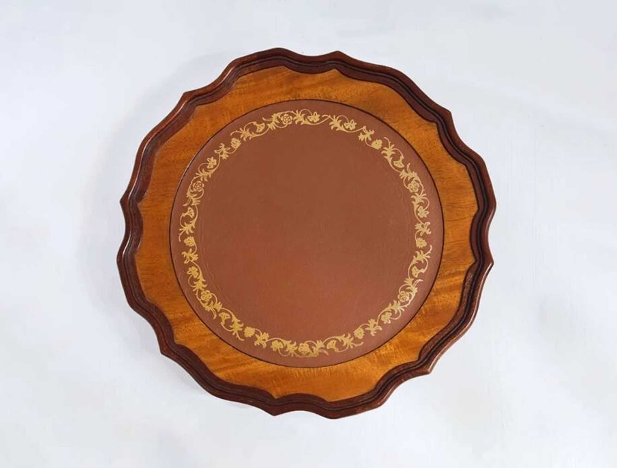 Antique Circular Rattan Wood Coffee Table, Traditional French Style, Narrow Accent Table