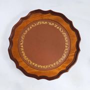 Antique Circular Rattan Wood Coffee Table, Traditional French Style, Narrow Accent Table