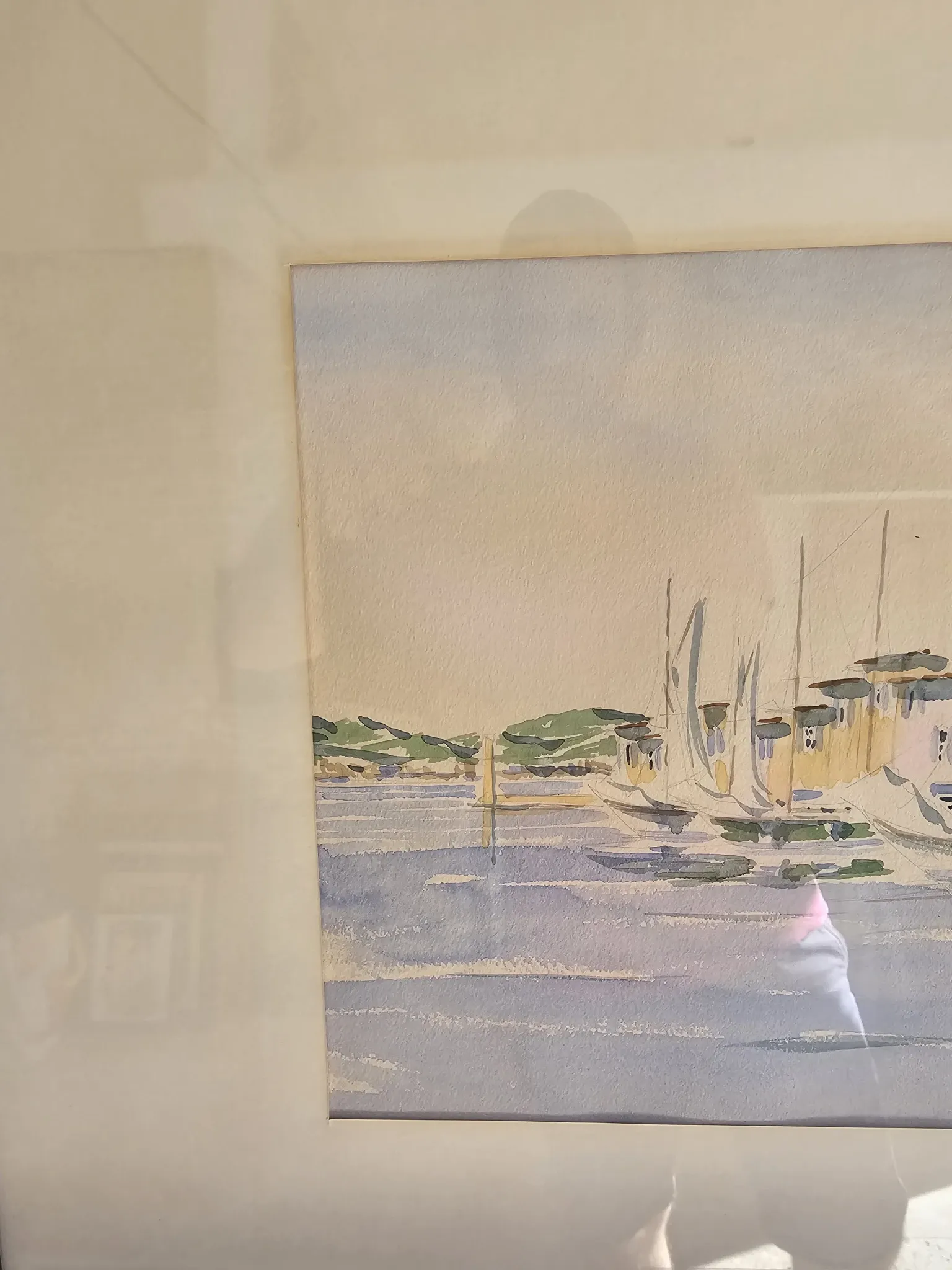 Watercolour painting of the port and boats of Saint-Tropez signed Fulvio.