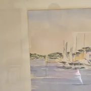 Watercolour painting of the port and boats of Saint-Tropez signed Fulvio.