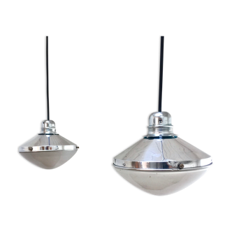 Pair of suspensions in aluminum and frosted glass