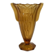Antique vase with butterfly wing handles, moulded yellow glass, Art Deco.