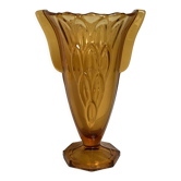 Ancien vase anses ailes de papillons verre moulé jaune art déco