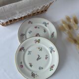 Pair of floral vintage dessert plates gilded white porcelain from limoges
