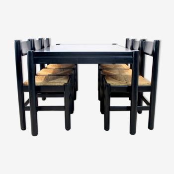 Dining table with six dining chairs