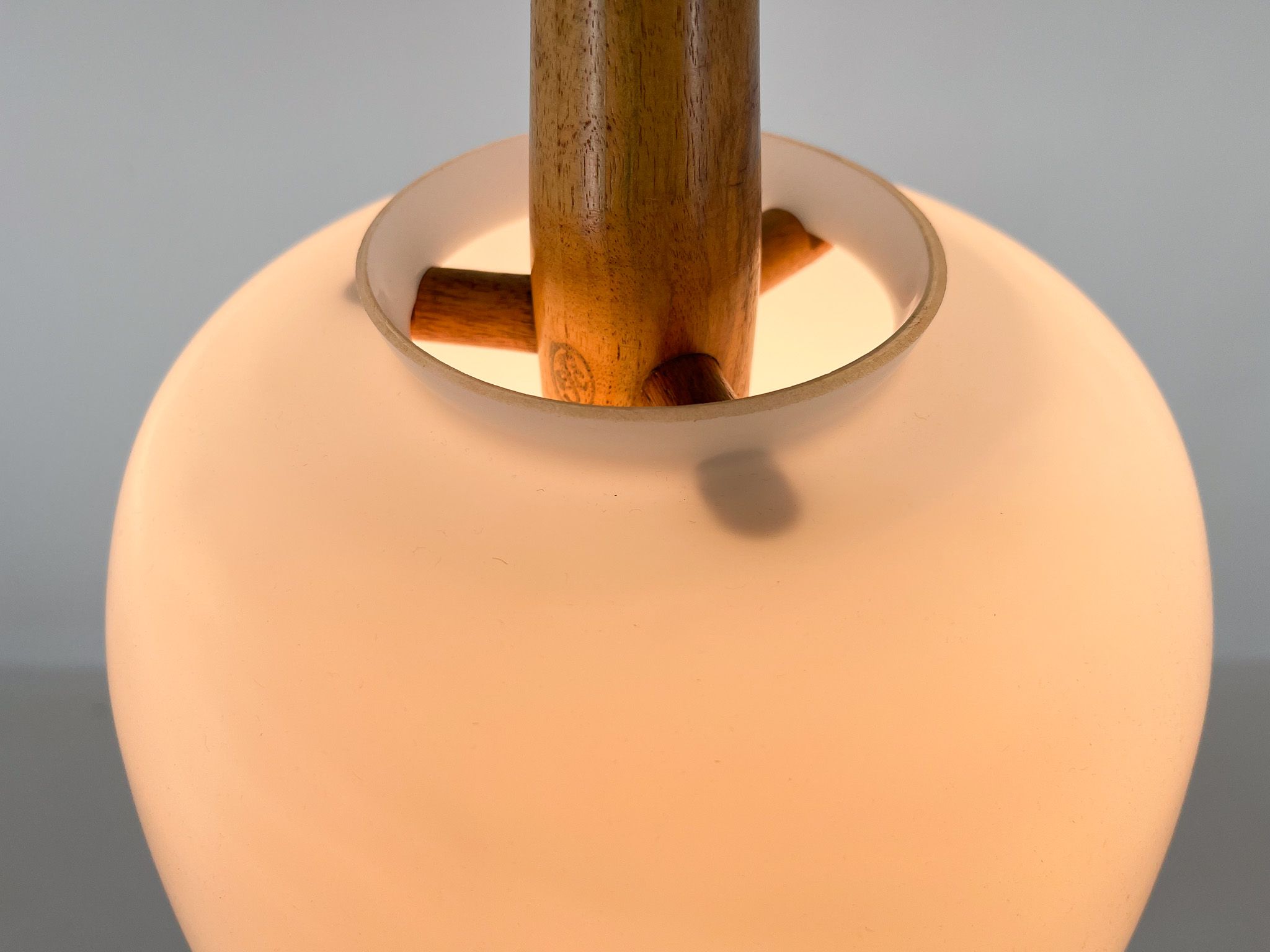 1960s Wood and Glass Pendant Light by ULUV, Czechoslovakia, Marked by Manufacturer