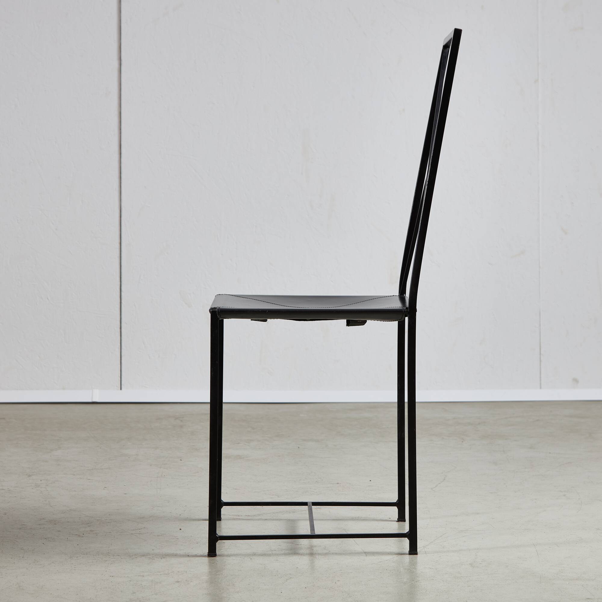 Italian Postmodern Black Leather Dining Chair with "X" Shape, 1980s