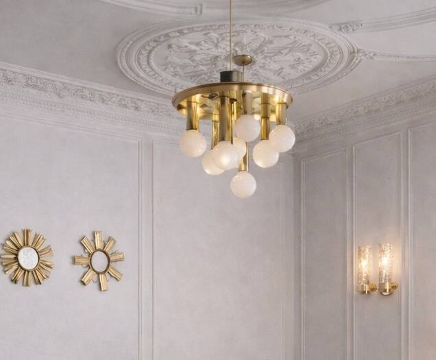 Art Deco-mid-century ceiling light in brass – 10 lights