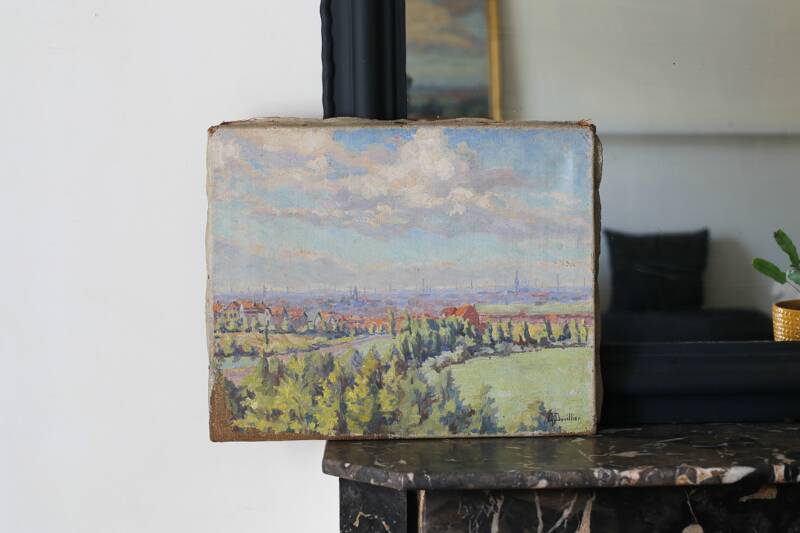 Georges Duvillier landscape "Between town and countryside" oil on canvas signed