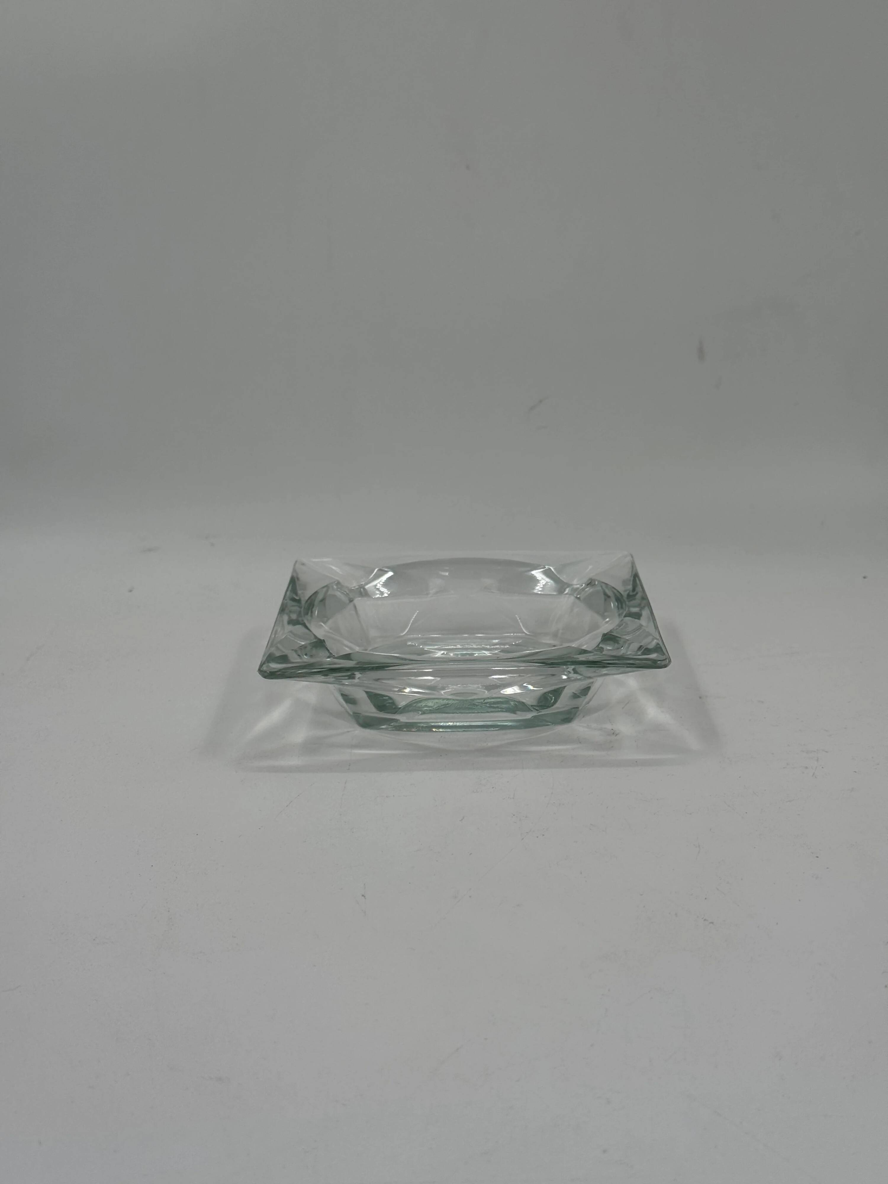 Vintage square glass ashtray, minimalist design.