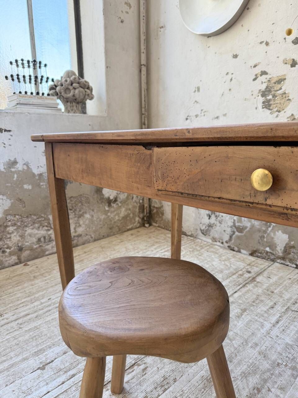 Cherry farmhouse table with spindle legs, 1950s