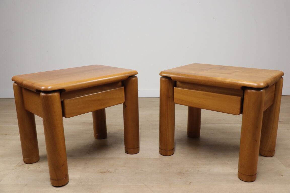 Pair of vintage elm bedside tables, 1970s