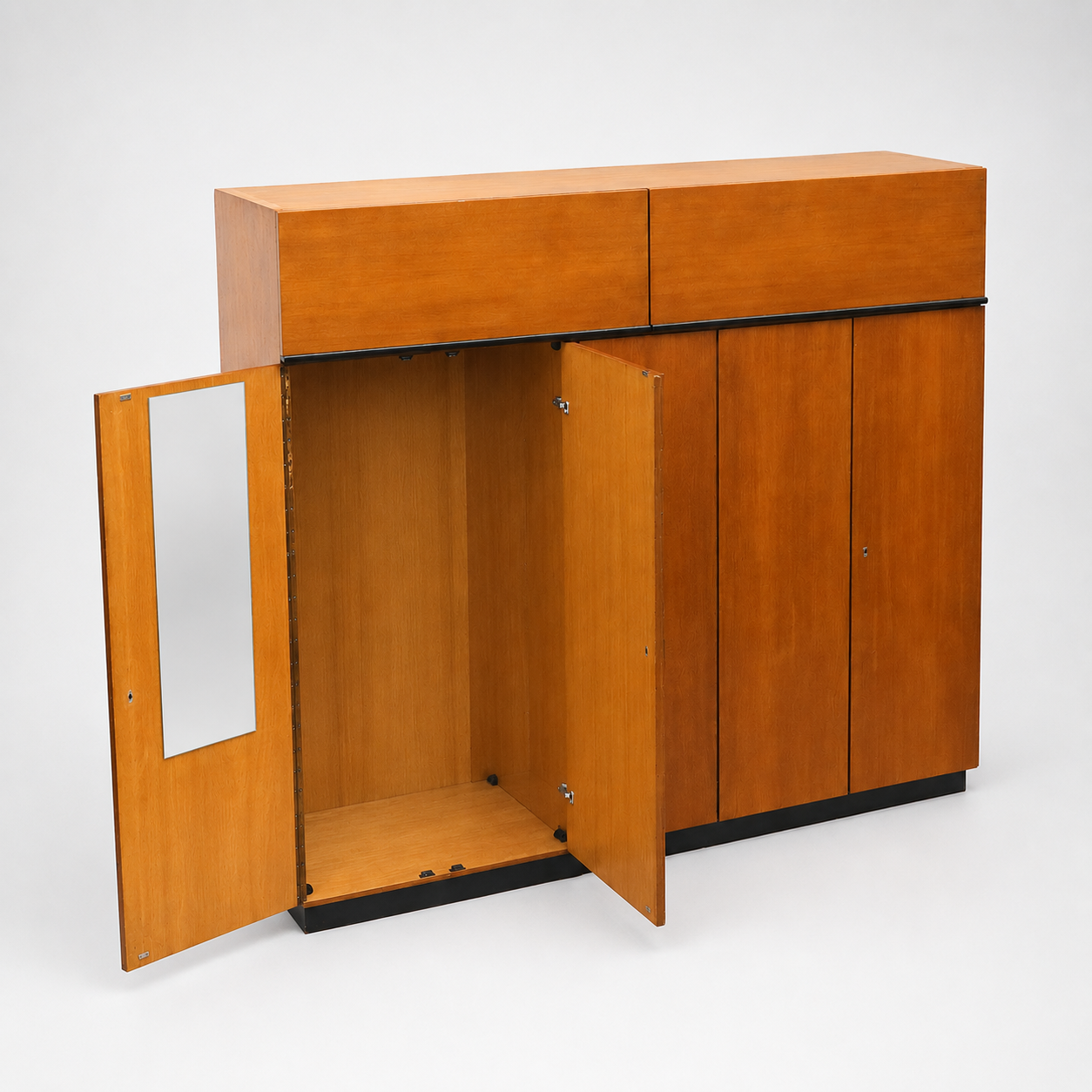 Large vintage teak wardrobe from the 1960s, with hanging and shelving sections