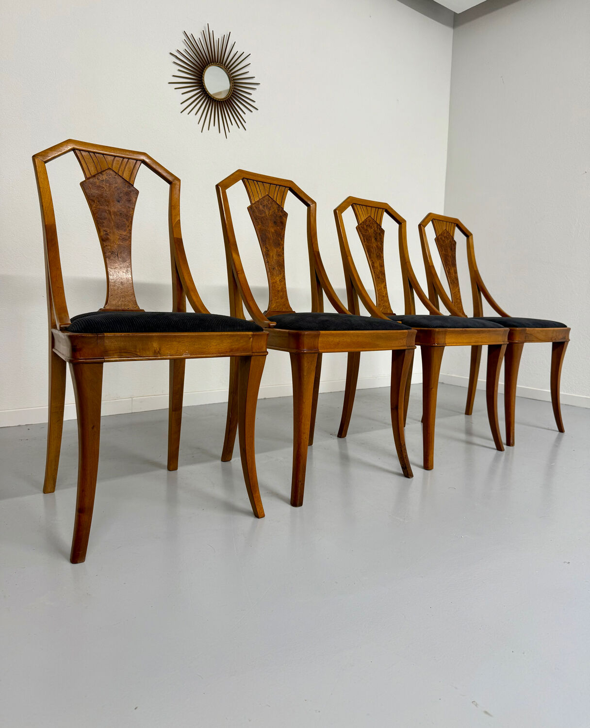 Set of 4 walnut/burl wood chairs, Art Nouveau, early 20th century