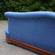 Large vintage cobalt blue chaise longue in fabric and wood – long chair 190