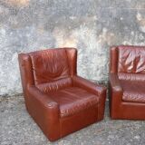 Pair of armchairs with very soft leather ears 80s
