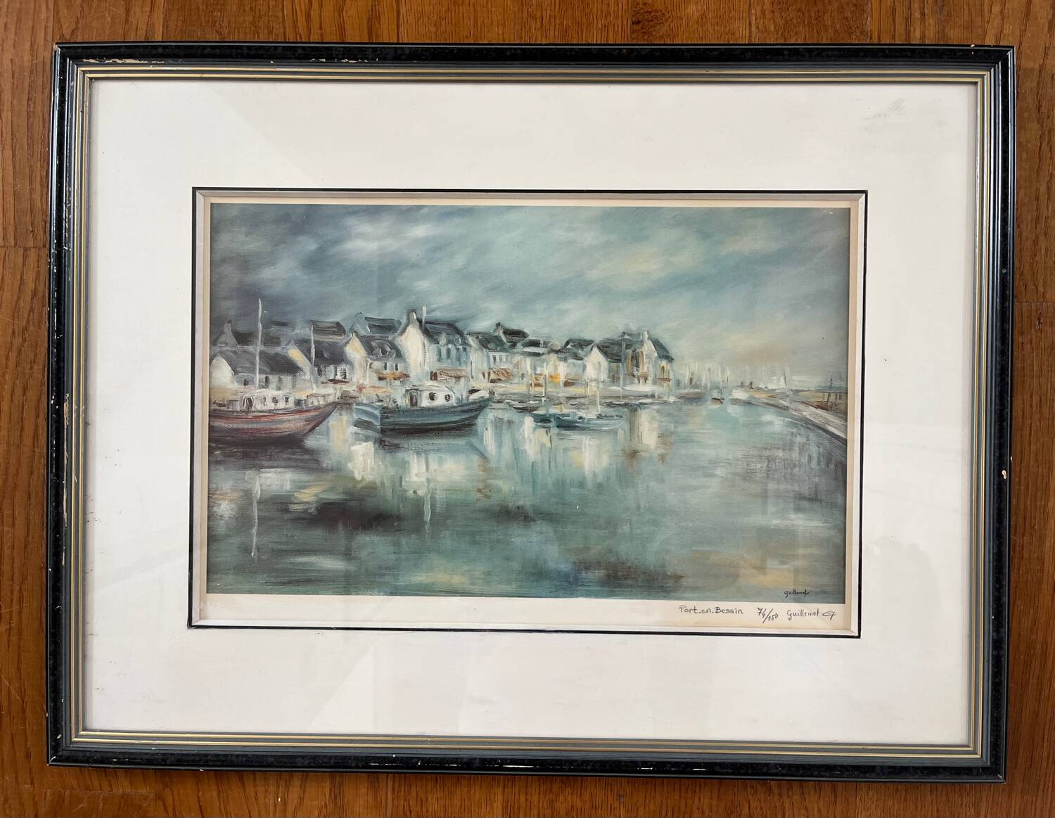 Painting: Lithograph - Port en Bessin by Claude Guillemot