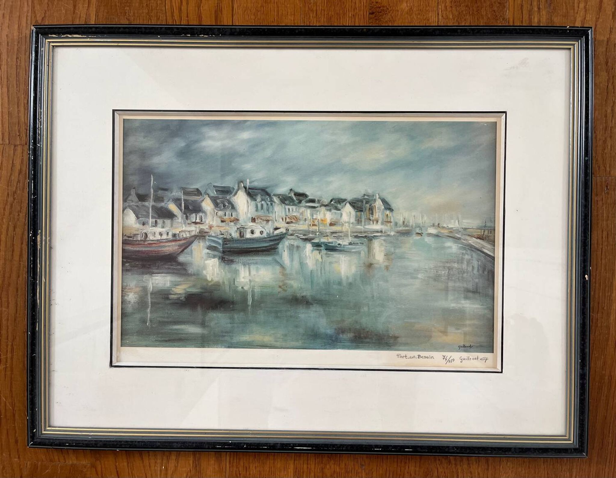 Painting: Lithograph - Port en Bessin by Claude Guillemot