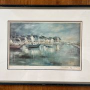 Painting: Lithograph - Port en Bessin by Claude Guillemot