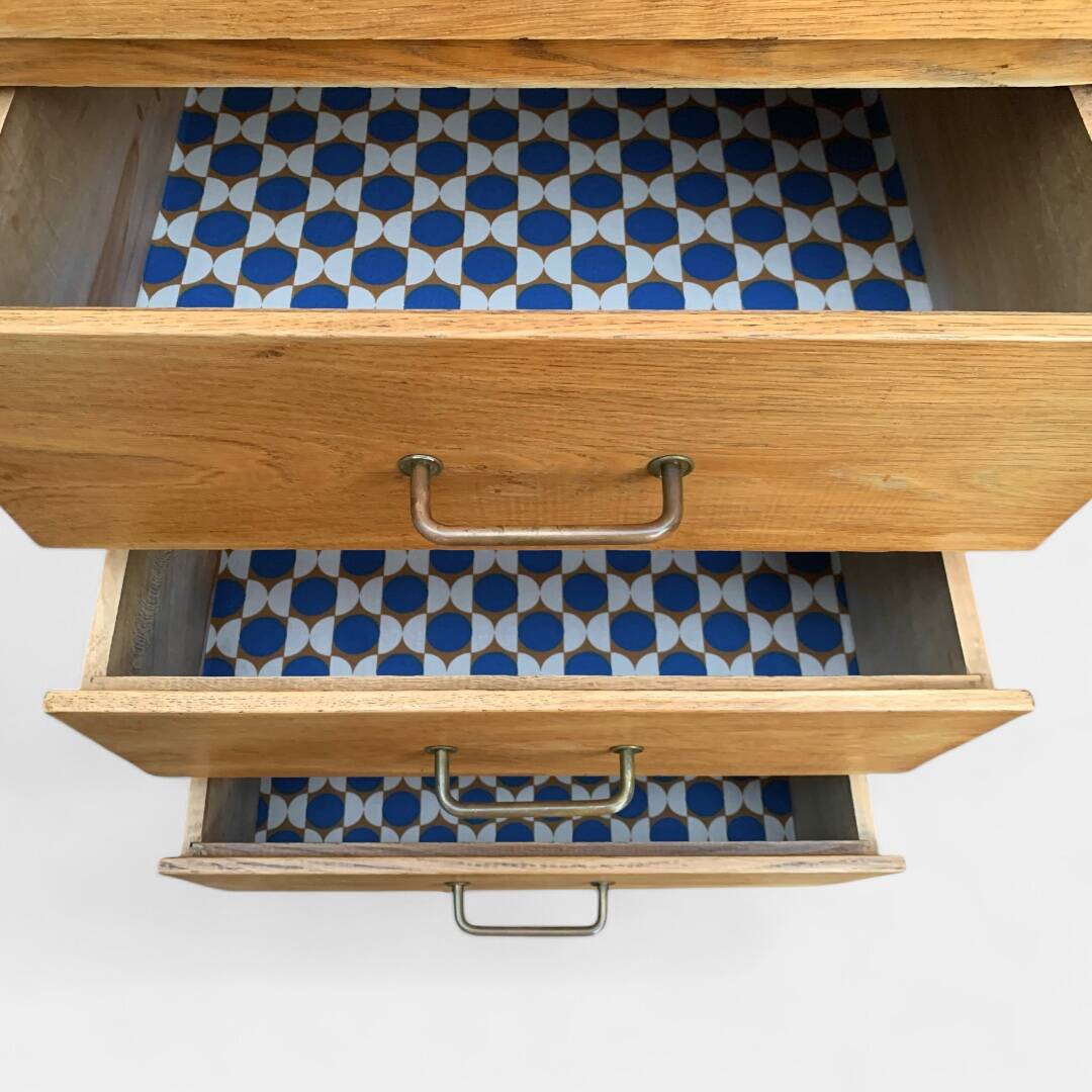 Chest of drawers with compass feet, raw wood, 1950s