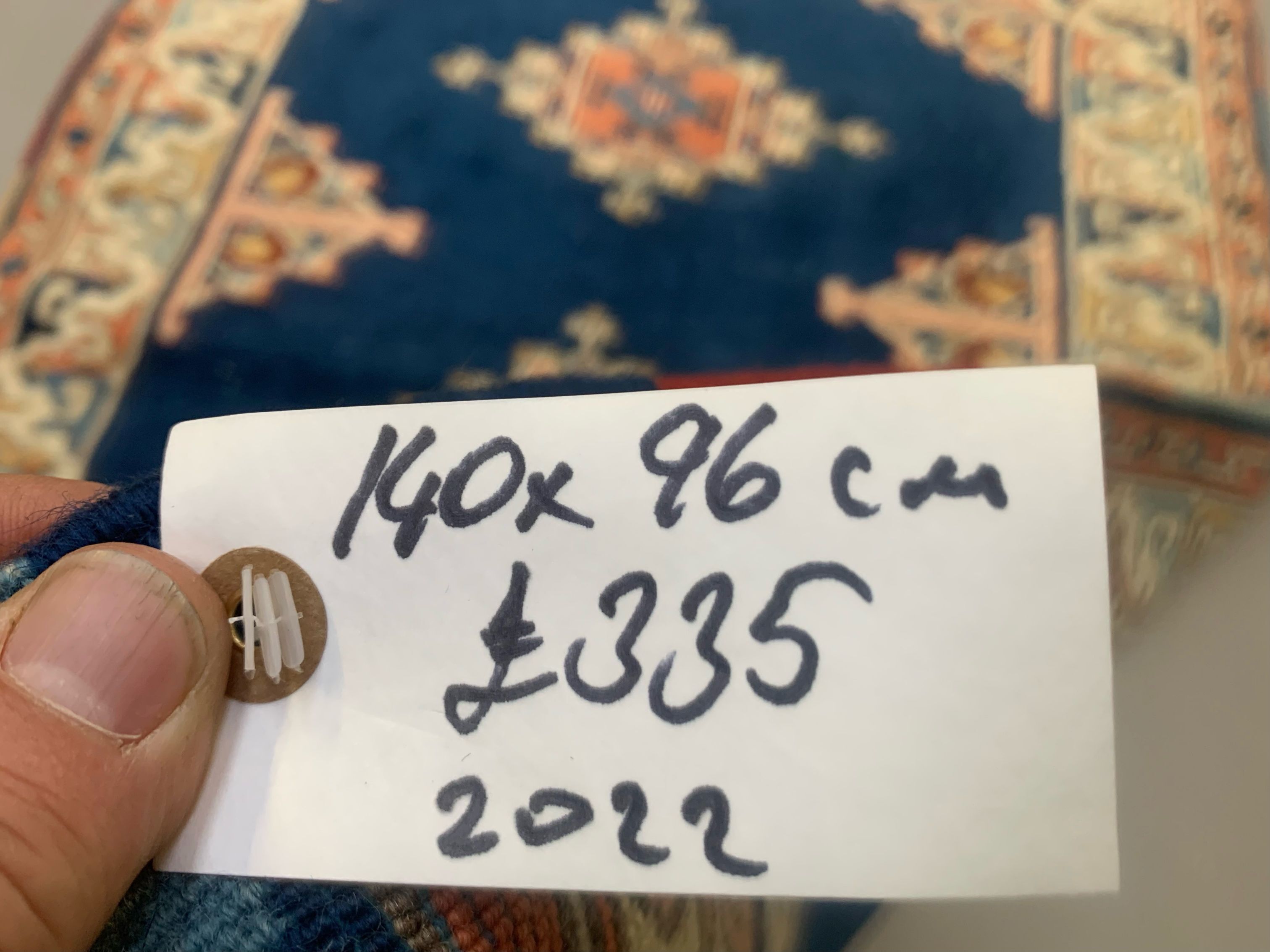 Old turkish kazak rug 140x96 cm vintage carpet, red and blue